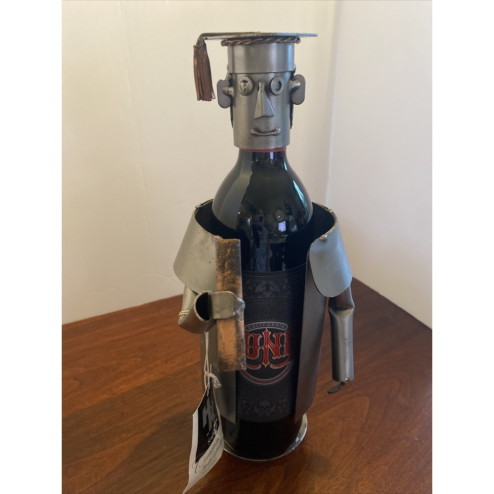 H & K  Steel Sculpture Wine Bottle‎ Holder , Graduate, Man Cave